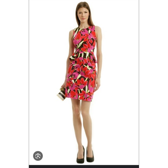 Kate Spade Rio Snap Dragon Peplum Floral Print Dress Size 4 NWOT Cocktail Pink‎ - Picture 2 of 12